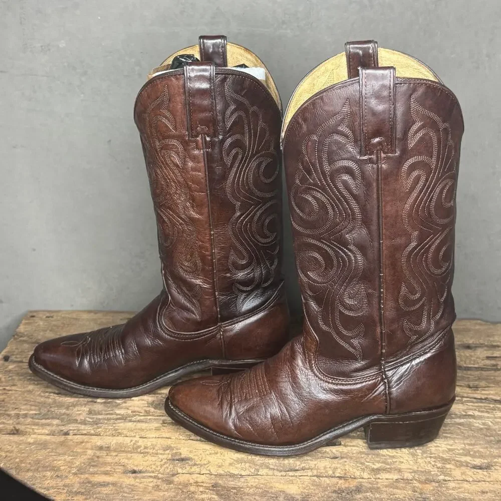 Vintage Wrangler USA Brown Leather Cowboy Western Boots Men's 9D